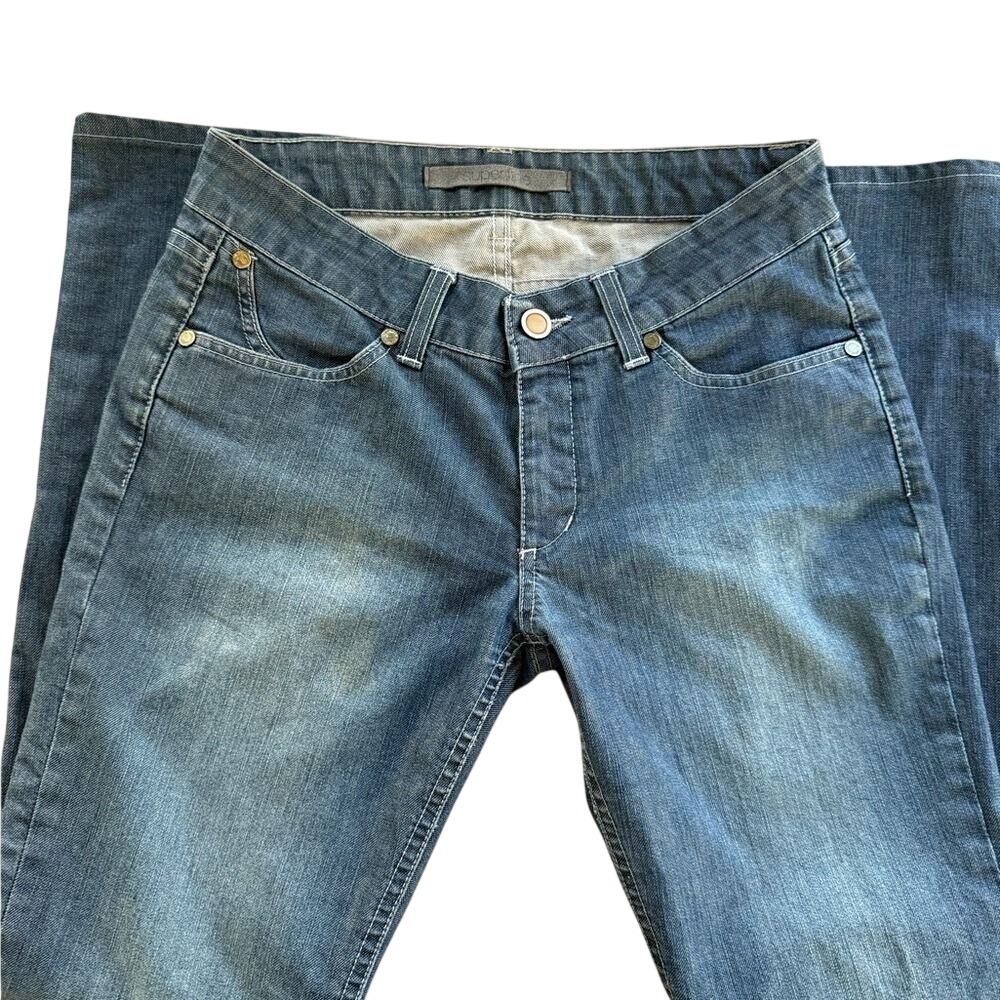Superfine Straight Leg Jeans Womens 27 Blue Cotton Tencel Low Rise Made in Italy